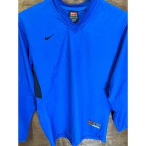 Nike Team Dri-FIT Mens V-Neck Windbreaker Pullover Blue Long Sleeve Size Large